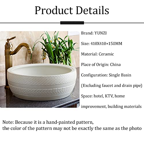 YUNZI-Lavabo-sobre-Encimera-Vintage-Ronda-Bano-Ceramica-Lavabo-sobre-Encimera-con-Tapon-De-Fregadero-Hecho-A-Mano-Arte-Lavabo-sobre-Encimera-para-Bano-Lavabos-Cocina-Balcon-Encimera-41-41-15Cm