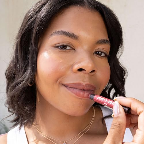 Burt's Bees Shimmer Lip Tint, Tinted Lip Balm Stick, Moisturizing for All Day Hydration with Natural Glowy Pigmented Finish & Buildable Color, Peony, 1 Tube, 0.09 oz