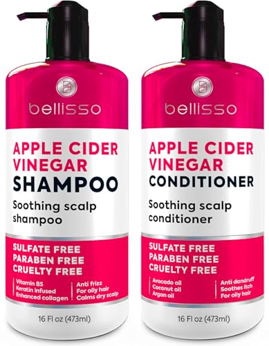 Apple Cider Vinegar Shampoo and Conditioner Set - Stop Flaky and Itchy Scalp – Sulfate Paraben Free Anti Dandruff Soothing Treatment for Dry, Oily and Damaged Hair - Intense Care for Women and Men