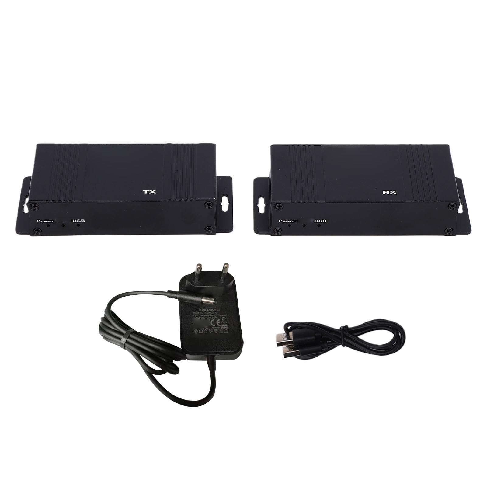 Jiawu Przedłużacz USB KVM, Zestaw Przedłużacza HDMI, Transmisja Wideo 1080P 60 Hz Przez Kabel Ethernet CAT5e/6 do 56 Stóp, Funkcja Plug and Play do Sterowania klawiaturą i myszą USB (wtyczka UE)