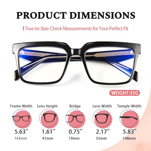 Image of Blue Light Blocking Glasses for Women Men, Square Thick Frame Anti Eyestrain & UV Glare JF6218