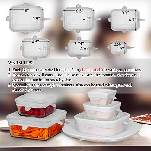 Adpartner 6Pcs Rectangle Silicone Lids For Food Storage, Reusable Bpa-Free Silicone Stretch Lids In 6 Different Sizes To Fit Most Square And Rectangle Containers, Microwave Freezer Dishwasher Use Safe #TOP1