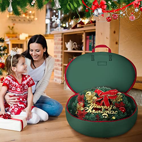 4 Pieces Christmas Wreath Storage Bag Protect Artificial Wreaths Large Storage Container And Reliable Handles For Xmas Bag Tear-Proof 600D Oxford Fabric Zipper Card Slot (30 X 7.9 Inch, Green) #TOP4