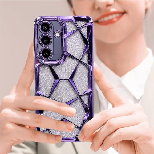 Image of VONZEE Gradient Glitter Case for Samsung Galaxy M56 / F56, Luxury Electroplated 3D Cube, Diamond Bling Shiny Soft TPU Clear Shockproof Women Girls Protective Phone Cover (Deep-p)