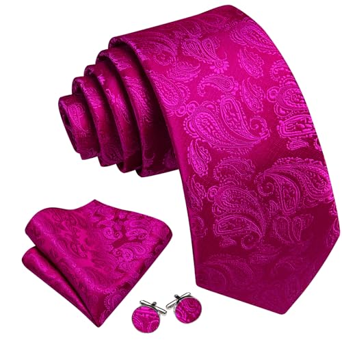 Image of Barry.Wang Paisley Tie Fashion Set Hanky Cufflinks Neckties for Men Woven Silk