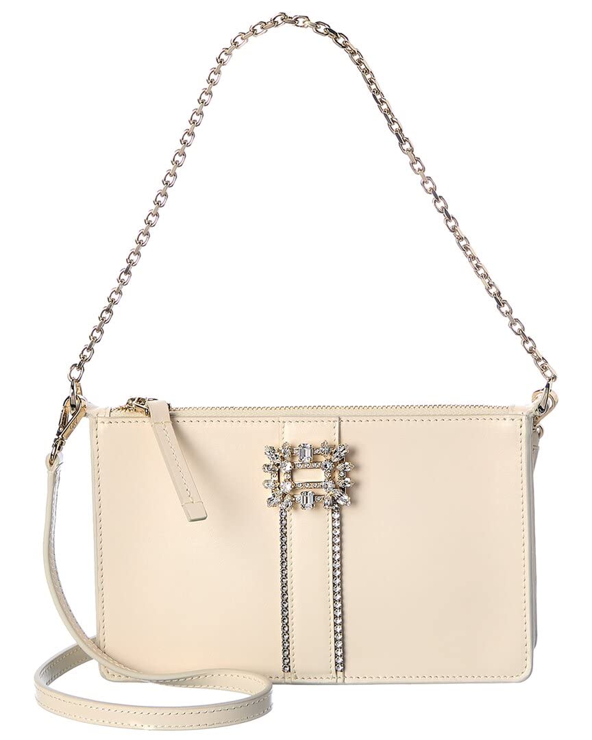 Roger Vivier Miss Vivier Strass Buckle Super Leather Wallet On Chain, White