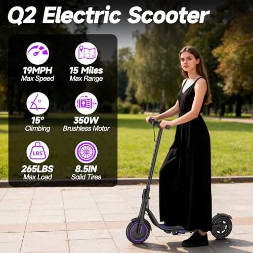 Image of VOLPAM Electric Scooter with 8.5 inch /10 inch Solid Tire, 350W /500W Powerful Motor & 19 /22 MPH Top Speed, 16-28 Miles Long Range, Folding E Scooter Choice