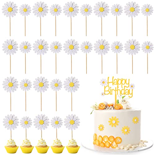 55 Pieces Daisy Cake Topper Daisy Cake Decorations White Flower Cupcake