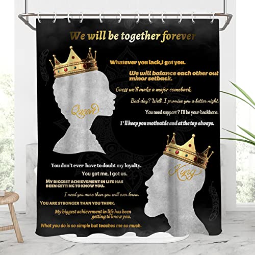 Aatter Black And Gold Shower Curtain African American King Queen Crown Couple Afro Love Women Men Girl Luxury Inspirational Quotes White Silver Grey Gray Home Bathroom Decor Bathtub Set，60X72, Unique #TOP25