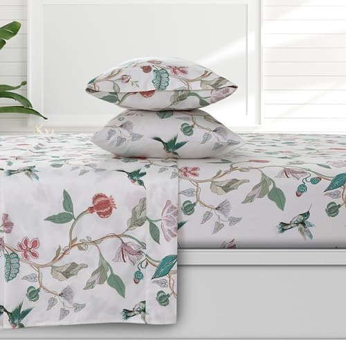 Azores 300 Thread Count Organic Cotton Deep Pocket Bed Sheet Set, Fits up to 19 Inch Mattress - Queen, Cristina/Multicolor - Thumbnail 4