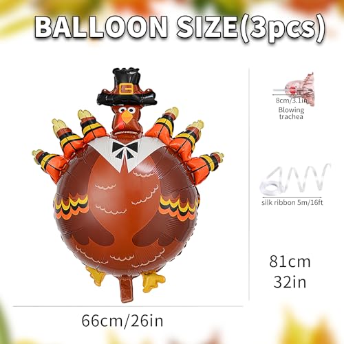 Image of Turkey Balloon Thanksgiving Balloons Turkey Foil Balloons for Fall Harvest Thanksgiving Autumn Themed Party Decoration Supplier Birthday Party Festival Balloons Party Sets 3Pcs