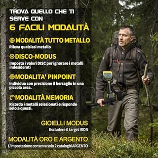 LOLARAN Metal Detector Professionale Pieghevole e Portatile, Batteria Ricaricabile al Litio, Alta Precisione per Oro e Metalli, Schermo LCD, Bobina Impermeabile, Ideale per Principianti e Esperti