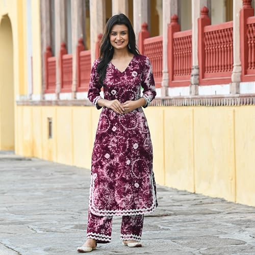 Image of ANNI DESIGNER Women Cotton Blend Kurta Palazzos Set