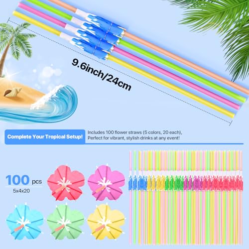 【100 PCS】Umbrella Straws for Drinks - Colorful Cocktail Straws with Mini Umbrellas, Tiki Party Supplies, Hawaiian Luau Tropical Theme, Parasol Drinking Straws for Margarita, Pina Colada, Beverages.