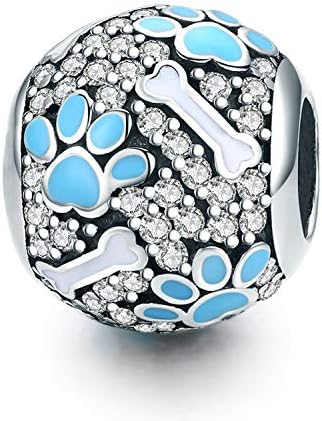 Birthstone Charm for Pandora Charms Bracelet Dog Paw Jan-Dec Birthday Crystal Charms for Bracelet and Necklace (Heart)