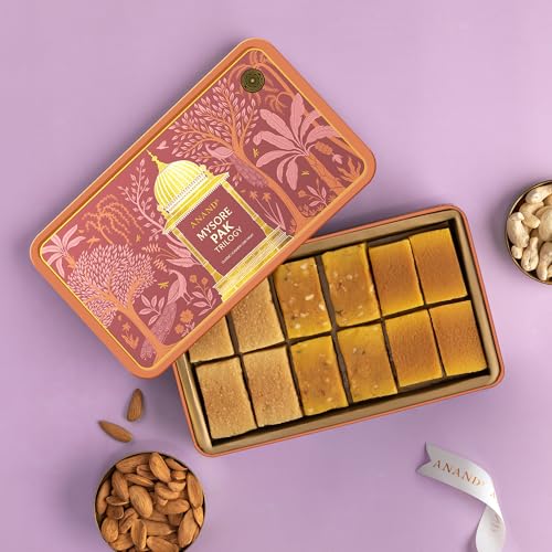 Image of ANAND Sweets Pure Desi Ghee Mysore Pak (500 Gram, Tin Box | No Preservatives, Fresh Indian Sweets /Mithai Box | Gift Box For Any Occasion | Besan, Milk, Pure Desi Cow Ghee