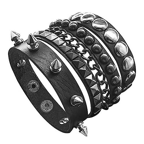 TURTLEDOVE Punk Leather Cuff Bracelet - Goth Leather Wristband with Metal Studded - 80s Punk Rock Accessories for Men Women