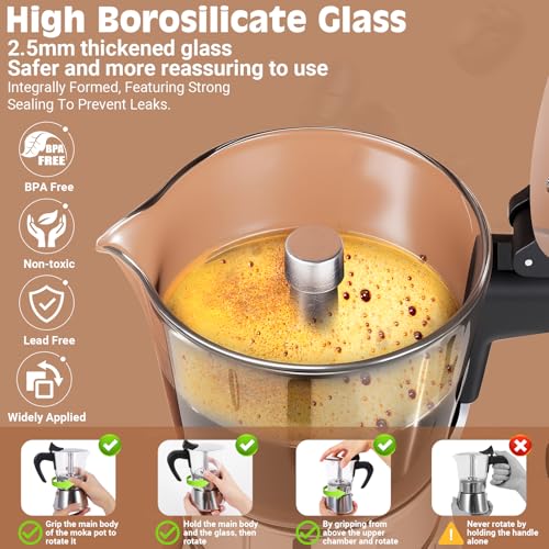 Image of Induction Moka Pot, 4 Cups (7.1 oz) Crystal Glass-Top & Stainless Steel Moka Pot, Classic Stovetop Espresso Maker, Silver