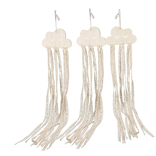 Ipetboom 3pcs Hair Accessories Organizer for Girls Cloud Floral Design Wall Hanger Hair Clip Holder and Headband Storage for Nursery Decor