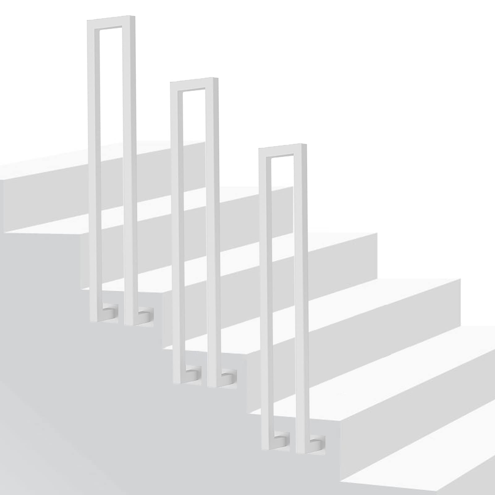 Meiiron White Staircase Handrails Galvanized Pipe Contemporary Rectangle Stair Wrought Iron Balusters Install On The Side Of Stairs, Metal Iron Safety Deck Rail Step Handrails (Color : Size : 45Cm(17.7")