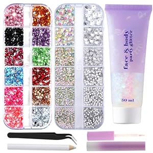 6000Pcs Face Gems Body Glitter for Women with Makeup Glue, Face Rhinestones for Makeup with Face Glitter Gel+Picker Pencil+Tweezer, Hair Glitter Gel Face Jewels for Face, Body, Hair Glitter, Eye Gems