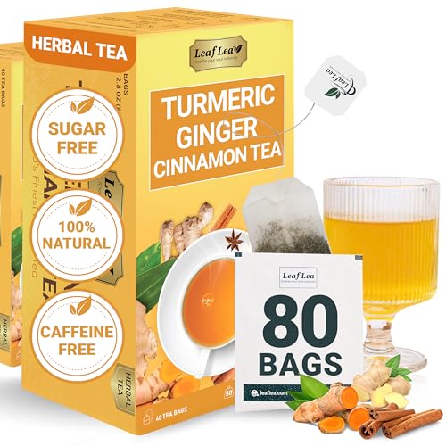 LeafLea Turmeric Tea with Ginger and Cinnamon, 80 Premium Turmeric