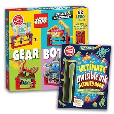 Klutz Lego Gear Bots Science Building Kit Invisible Ink Activity Book, 62 Elements to Make 8 Different Versions of Moving Machines