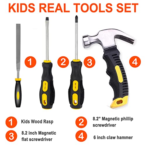 QeeHeng Kids Real Tool Set, 20Pcs Construction Tool With Blue Toolbox and Protective Clothing - Image 2