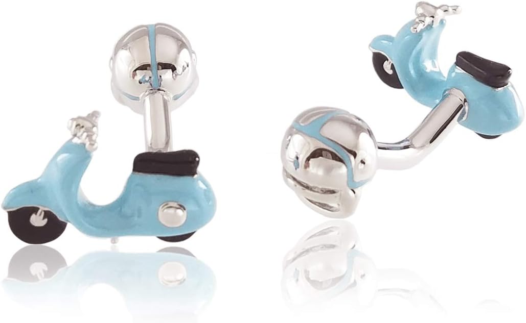 Babette Wasserman Blue Vespa Scooter and Helmet Cufflinks