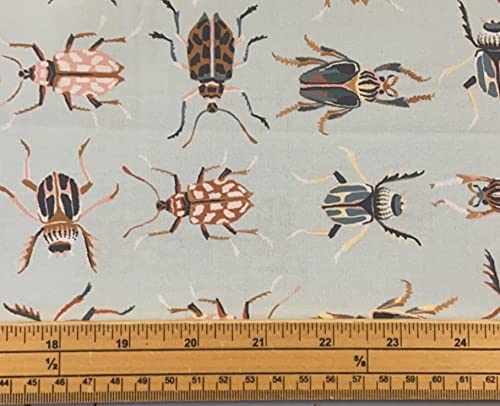 Fat Quarter Forage Bugs and Insects On Blue 100% Cotton Quilting Fabric