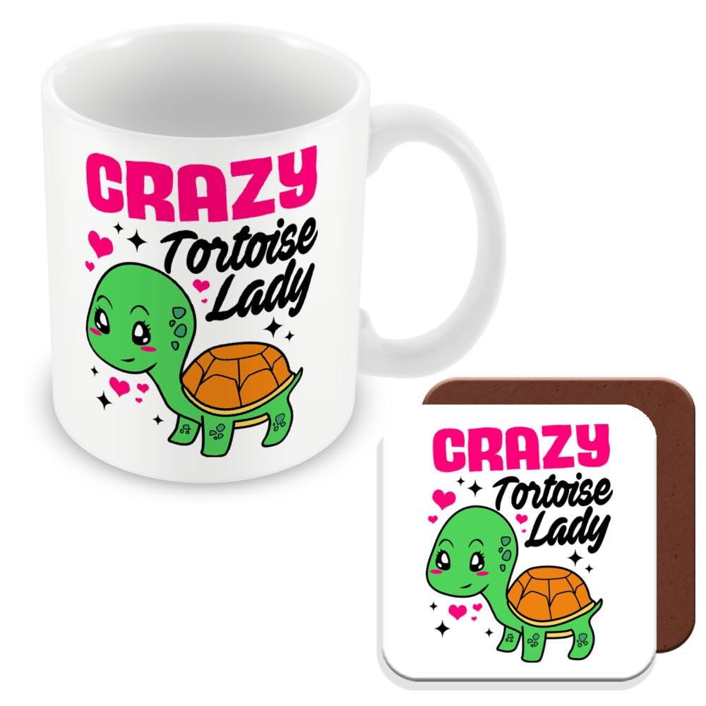 MUGGZ Gift Mug & Coaster for Tortoise Crazy Tortoise Lady - Giftset - Made in The UK