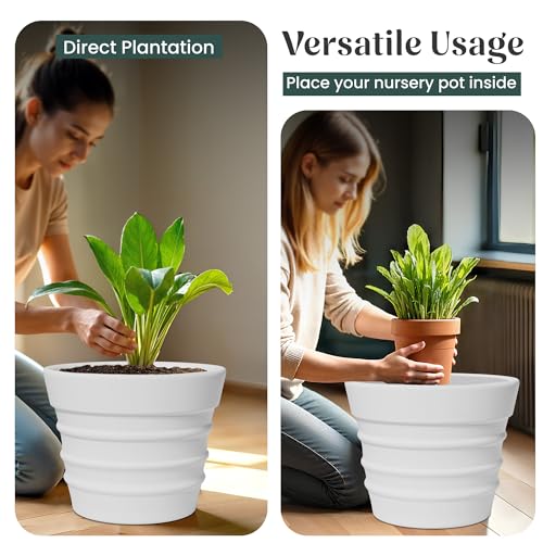 Image of YUCCABE ITALIA Fox B BR 18 Inch White Planter Pot Big Flower Pot for Balcony, Home & Garden Plants