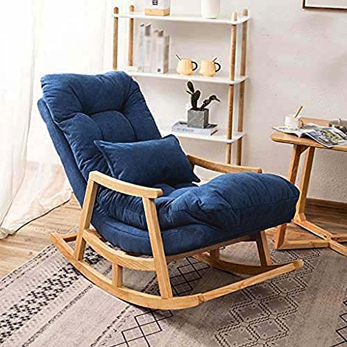 Image of CRAFTCITY Sheesham Wood Elegant Chair with Pillow and Matching Foot Stool /Living Room Chair /Rose Wood Rocking Chair,Pre-Assembled (Blue 2, Rocking Chair with Ottoman)