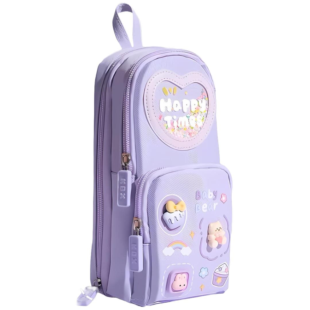 Pencil Pouch for Girls, Pen Pencil Pouch Stationery Organizer School, Pencil Box Girls Boys, Pencil Pouch Aesthetic for Kids, Large Capacity Pencil Case with 3 Layers 6 Compartments (Purple) (B0D921XQ5H) Amazon Price History, Amazon Price Tracker