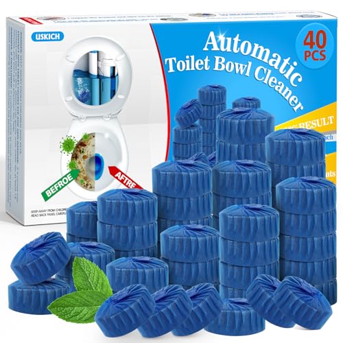 USKICH 40 Pack Toilet Bowl Cleaner Tablets,Blue Automatic Toilet Tank Cleaners, Long-Lasting...