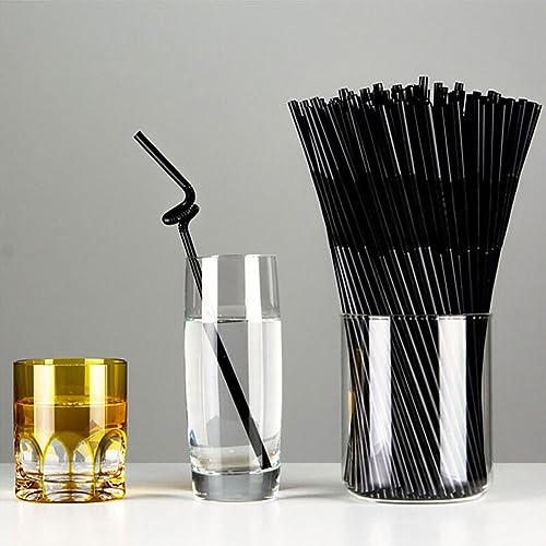 250 pitillos de plástico negros flexibles para beber miniatura 5