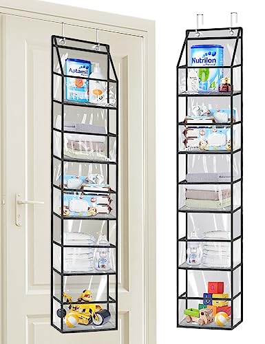 Libeder Over the Door Storage Organizer,5 Large Pockets Foldable Hanging Organizer Closet Door Organizer Clear PVC Hanging Storage Bag for Bedroom, Nursery, Toys, Shoes, Diapers(Grey)
