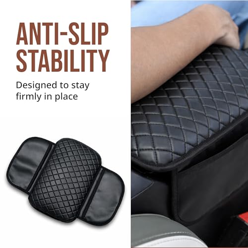 Image of Premium Car Armrest Cushion Pad - Soft PU Foam Console Pad for Relaxed Driving | Universal Fit Arm Support for Road Trips & Daily Commutes | Anti-Slip & Durable (Black)