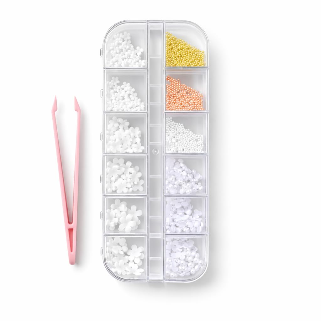 Scheibe Nail Art Pearl Beads and Half Pearls Kit, Multi-Size Flatback Gems with Tweezers, 12-Grid Organiser Box-image-25