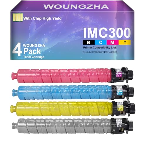 Woungzha Lot de 4 cartouches de toner compatibles IM C300 pour Ricoh IM C300/300F/400F/400SRF (noir, cyan, magenta, jaune) – Qualité d'impression améliorée
