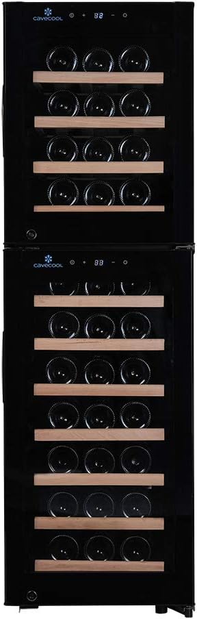 Cavecool wine cooler for 51 bottles | Wine Cooler with two temperature zones 5-10°C and 10-18°C | Eco friendly Wine Fridges with Energy class B | Black glass door |