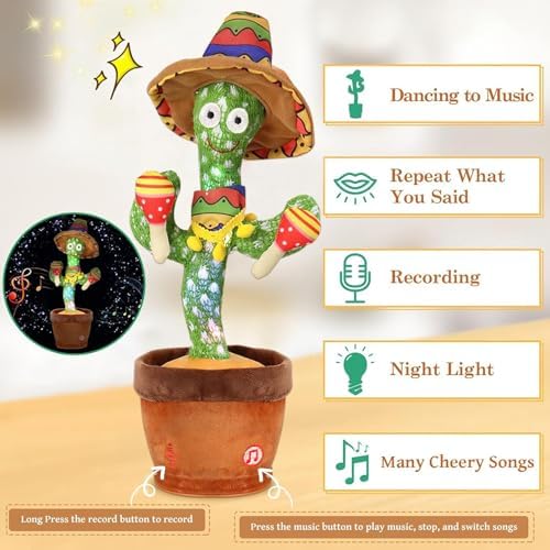Edencomer Talking Cactus Toy, Dancing Cactus Toy, Singing Cactus Toys Repeating What You Say Childrens Toys, Sing Toys for Baby