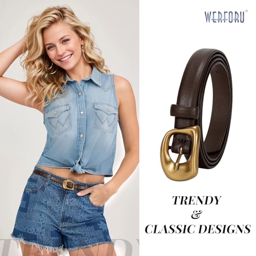 WERFORU Women’s Leather Belt with Gold Buckle Thin Belts for Women Fashion Waist Belts for Jeans Pants2