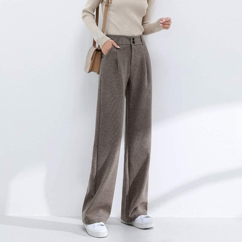 Pantalones De Pierna Ancha para Mujer - Pierna Ancha De Lana De Moda, Pantalones De Pierna Recta De Cintura Alta Cálidos De Otoño E Invierno, Pantalones Gruesos Suaves Pantalones De