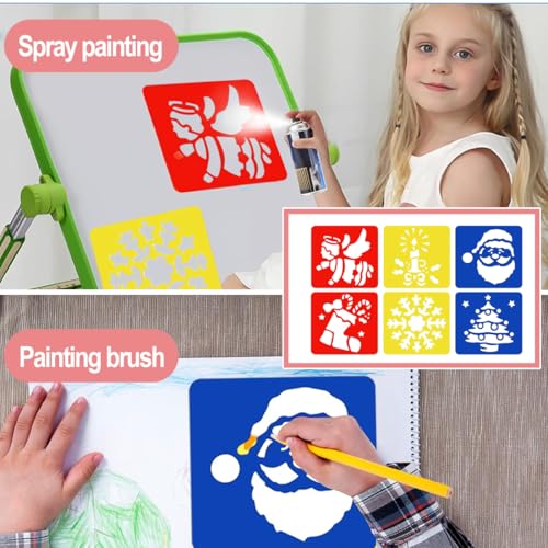 GHPKOTW 6 Stück wiederverwendbare Malvorlagen für Kinder, DIY Weihnachts-Schablonen Set, Kunststoff Schablonen zum Malen, Kreatives Zeichnen Handwerk