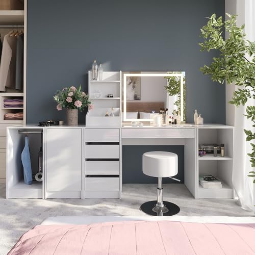 Vicco Tavolo Da Toeletta Sherry, Bianco/Bianco Lucido, 119.8 Cm 3 Parti - 7