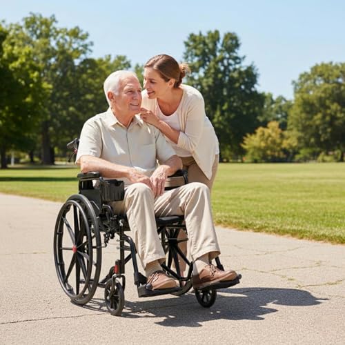 Image of Wheelchairs for Adults, Lightweight Wheelchair Foldable 20'' Manual Transport Chair with Swing-Away Footrests & Flip-Back Arms bariatric Wheelchair (Supports 400 lbs) Dual Brakes (Black)