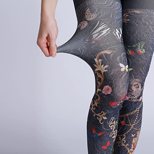 Image of Sahabowi Women Tights, Sheer High Waist Pantyhose, Vintage Control Top Stockings, Siwa opaque print1