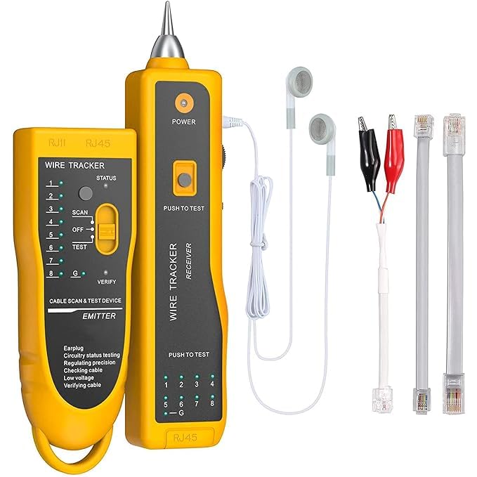 Cable Tester, Tester, Wire Device,Cable Tracker, Multi-Function Wire Tracer, Circuit Tester with Earphone for Cable Collation (Yellow)-picture-13