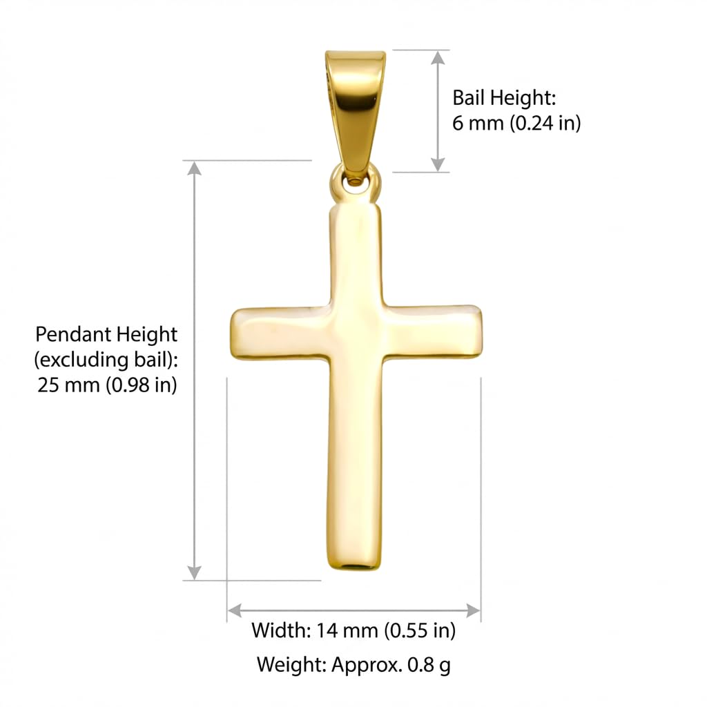 Alexander Castle Collar de cruz de oro macizo de 9 quilates para mujer, colgante de cruz con cadena de oro de 9 quilates de 18 pulgadas y caja de regalo de joyería, 25 mm x 14 mm